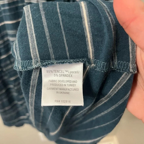 Garnet Hill Womens Shirt Dress Teal Blue Large Striped Stretch Long Sleeve - Picture 8 of 10